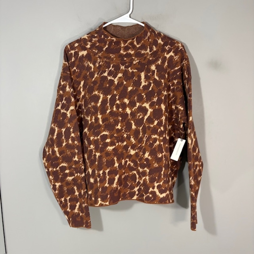 Maeve Sweater Womens S Brown Viscose Polyester Mock Neck Animal Print Knit